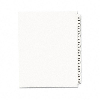 01332 -style Legal Side Tab Divider- Title: 51-75- Letter- White- 1 Set