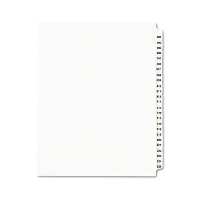 01342 -style Legal Side Tab Divider- Title: 301-325- Letter- White- 1 Set