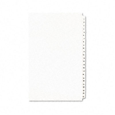 01430 -style Legal Side Tab Divider- Title: 1-25- 14 X 8 1/2- White- 1 Set