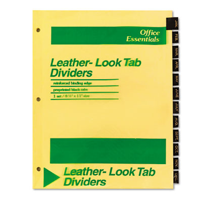 11484 Printed Leather Tab Index Dividers- 12-tab- Months- Black- 12/set