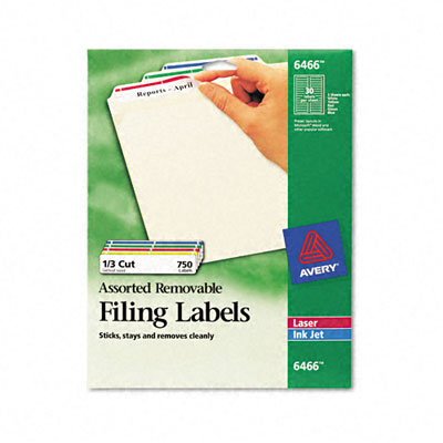 Avery 6466 Removable Filing Labels for Inkjet/Laser 37/16 x 2/3 Assorted 750/Pack