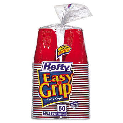 Hefty C20950 Easy Grip Disposable Plastic Party Cups  9 oz  Red  50