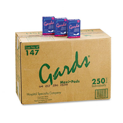 4-147 Gards Maxi Pads- #4- 250 Individually Boxed Napkins/carton