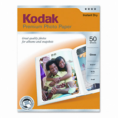 Kodak 8360513 Premium Photo Paper- 64 lbs.- Glossy- 8-1/2 x 11- 50 Sheets/Pack
