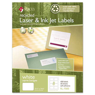 Maco RL7000 Recycled Name Badge Labels 33/8 x 21/3 White 400/Box