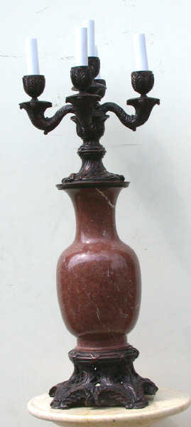 Srb93143 Red Marble Vase With Candle - Bronze