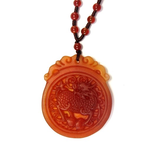 CET Domain 2C070052 Natural Red Agate Unicorn Pendant with Beaded Necklace