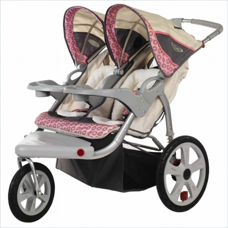 InSTEP 11-AR284 Grand Safari Swivel Wheel Double Jogger-Stroller - Tan-Pink