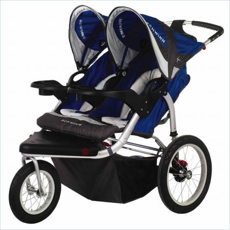 Schwinn 13-SC214 Turismo Swivel Wheel Double Jogger-Stroller - Blue-Gray