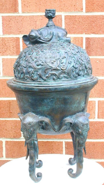 Vase With 3 Elephants - Bronze