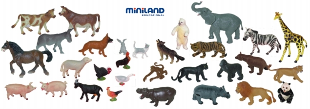 Miniland Educational 25140 Farm and wild animals 30 figures Container