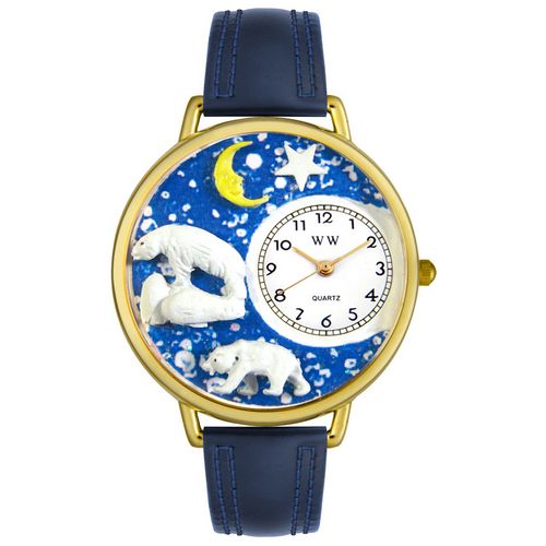 Whimsical Watches WG0150002 Unisex Polar Bear Navy Blue Leather And Goldtone Watch