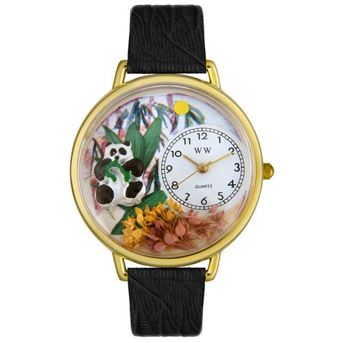 Whimsical Watches WG0150017 Unisex PAnda Bear Black Skin Leather And Goldtone Watch