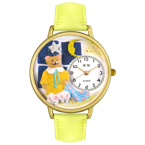 Whimsical Watches WG0230006 Unisex Night Night Teddy Bear Yellow Leather And Goldtone Watch