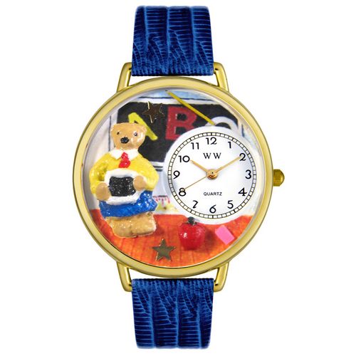 Whimsical Watches WG0230007 Unisex Teacher Teddy Bear Royal Blue Leather And Goldtone Watch