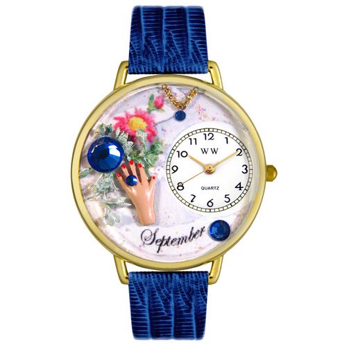Whimsical Watches WG0910009 Unisex Birthstone September Royal Blue Leather And Goldtone Watch