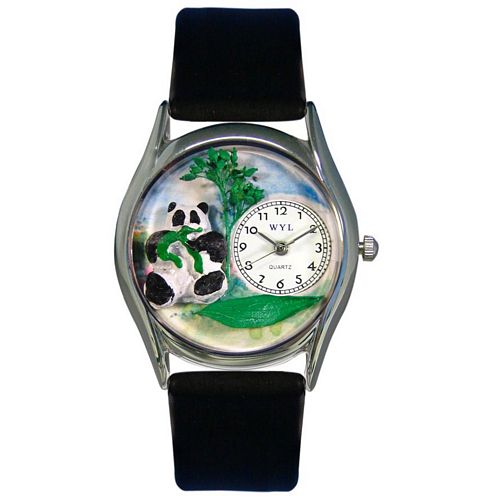 Whimsical Watches WS0150001 Womens PAnda Bear Black Leather And Silvertone Watch