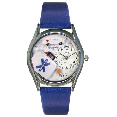 Whimsical Watches WS0610010 Womens EMT Navy Blue Leather And Silvertone Watch