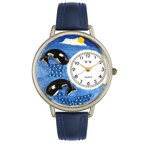 Whimsical Watches WU0140005 Unisex Whales Navy Blue Leather And Silvertone Watch