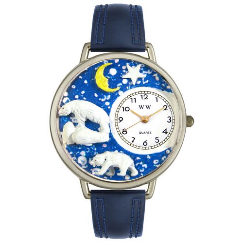 Whimsical Watches WU0150002 Unisex Polar Bear Navy Blue Leather And Silvertone Watch