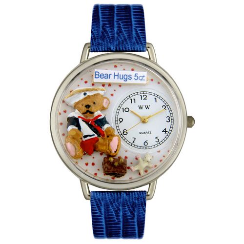 Whimsical Watches WU0230002 Unisex Teddy Bear Hugs Royal Blue Leather And Silvertone Watch