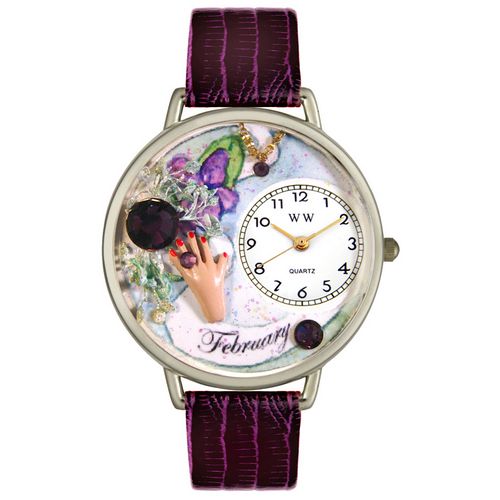 Whimsical Watches WU0910002 Unisex Birthstone February Purple Leather And Silvertone Watch