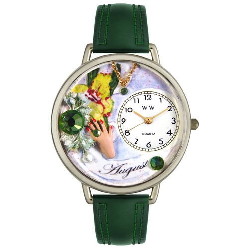 Whimsical Watches WU0910008 Unisex Birthstone August Hunter Green Leather And Silvertone Watch