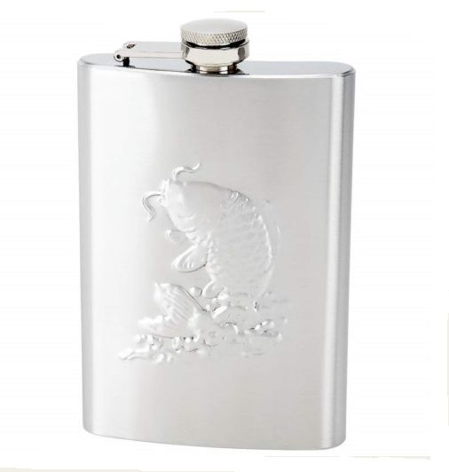 Maxam KTFLFSH8 8oz Embossed Fish Stainless Steel Flask