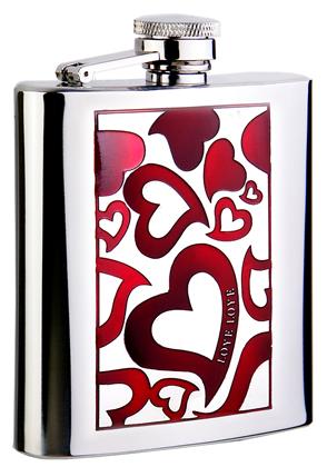 Visol VF2032 Valetine 6oz Mirror Finish Red Hearts Stainless Steel Hip Flask