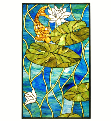 67793 22.25 In. W X 37.75 In. H Koi Pond Lily Stained Glass Window