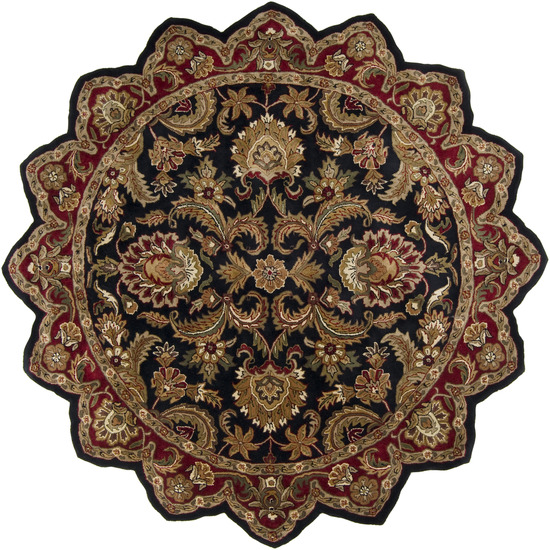 A108-8str Ancient Treasures Rug- 100 Pct Semi-worsted New Zealand- Hand Tufted- Black/red/gold/tan/moss Green/beige- 8 Star