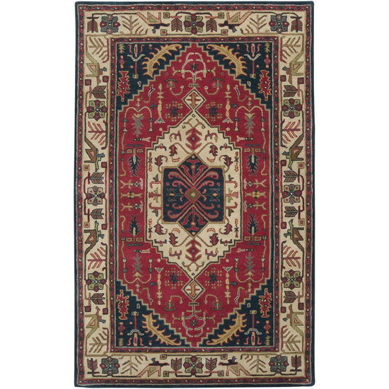 A134-23 Ancient Treasures Rug- 100 Pct Semi-worsted New Zealand- Hand Tufted- Beige/ruby/navy/sage/dark Gold/blue Gray- 2x3