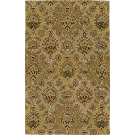 A142-913 Ancient Treasures Rug- 100% Semi-worsted New Zealand- Hand Tufted- Gold/beige/sage Gray/ivory/brown/black- 9&apos;x13&apos;