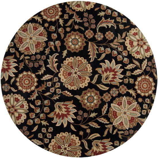 ATH5017-6RD Athena Rug- 100 Pct Wool- Hand Tufted- Black/Red/Gold/Rust/Ivory/Sage- 6 ROUND
