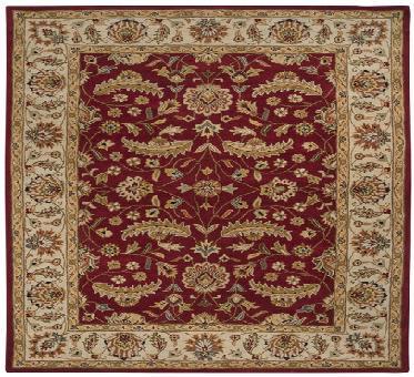 CAE1022-6SQ Caesar Rug- 100 Pct Wool- Hand Tufted- Red/Ivory/Gold/Green/Sage/Rust- 6 SQUARE