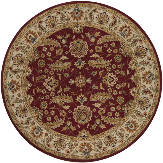 CAE1022-8RD Caesar Rug- 100 Pct Wool- Hand Tufted- Red/Ivory/Gold/Green/Sage/Rust- 8 ROUND