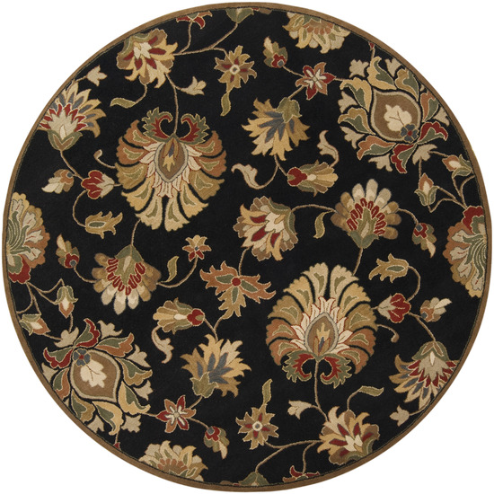 CAE1027-8RD Caesar Rug- 100 Pct Wool- Hand Tufted- Black/Brown/Gold/Red/Rust/Sage- 8 ROUND
