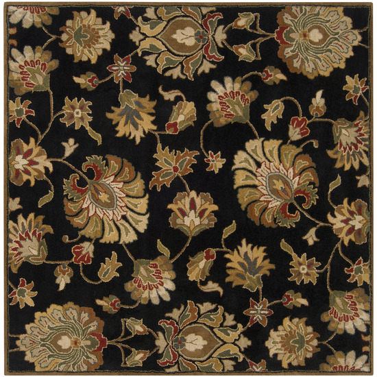 CAE1027-8SQ Caesar Rug- 100 Pct Wool- Hand Tufted- Black/Brown/Gold/Red/Rust/Sage- 8 SQUARE