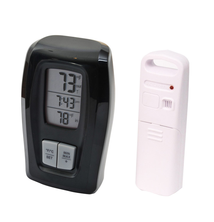 00415 Thermometer Wireless With Clock - Black