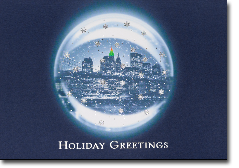 savealotshops- snow globes Birchcraft Studios 5889 City Scene Snow Globe Silver Lined Envelope with White Lining Blue Ink
