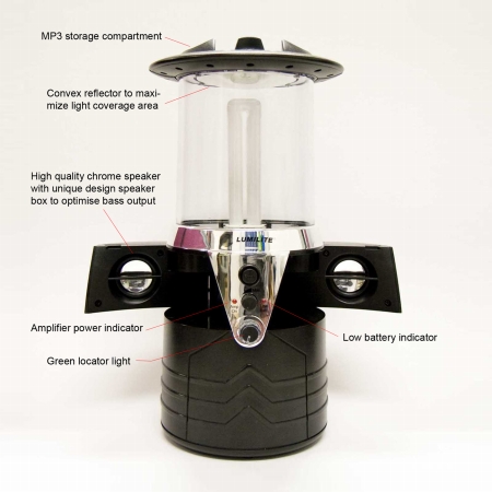 Lumilite 6021 Mixi 4D AC Power UTube Florescent Lantern With Builtin Amplifier And Chrome Speakers AC Adaptor Included