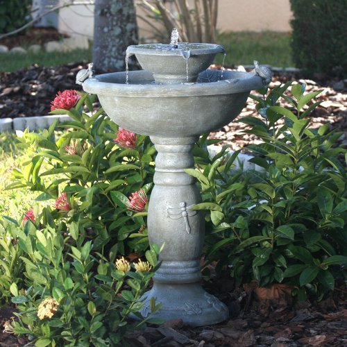 34222rm1 Country Gardens Two-tier Solar On Demand Fountain - Gray Weathered Stone