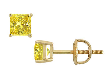 Fine Jewelry Vault ER14YGSQ050M110 Natural Fancy Princess Cut Yellow Diamond Earrings : 14K Yellow Gold 0.50 CT Diamonds