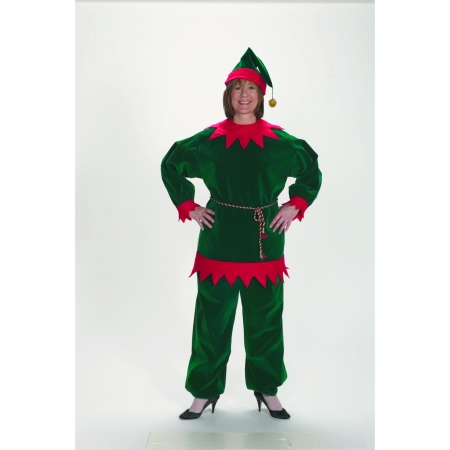 1199 Adult Velvet Christmas Elf Suit - Size 12-16