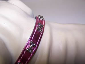 445-67590 No.6069bnmpk10 Pink Metallic Dog Collar With Bones 10in X 0.5in Width