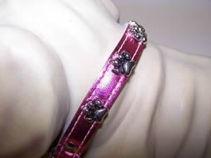 445-67638 No.6069pwmpk10 Pink Metallic Dog Collar With Paw Prints 10in X 0.5in