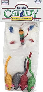 Votoy 81315813 VoToys Butterfly with 4 Sisal Mice Cat Toy