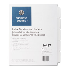 Bsn16487 Index Dividers- Unpunched- 5-tab- White