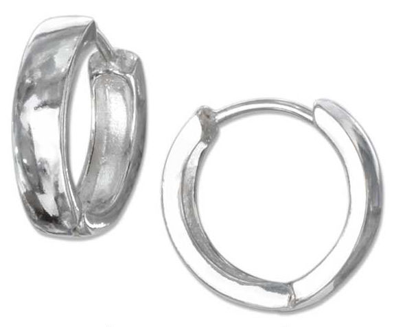 Plum Island Silver EA1185 Sterling Silver High Polished 4mm Wide Flat Hinged Hoop Earrings
