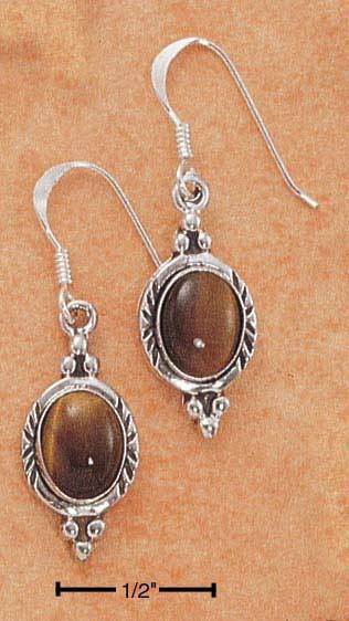 Plum Island Silver EA1233 Sterling Silver Framed Oval Tiger Eye Earrings on French Wires